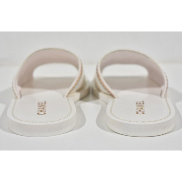 Chanel 21P White Multicolor Lambskin Leather CC Logo Slide Sandal Mule Flat 36 - Picture 11 of 12
